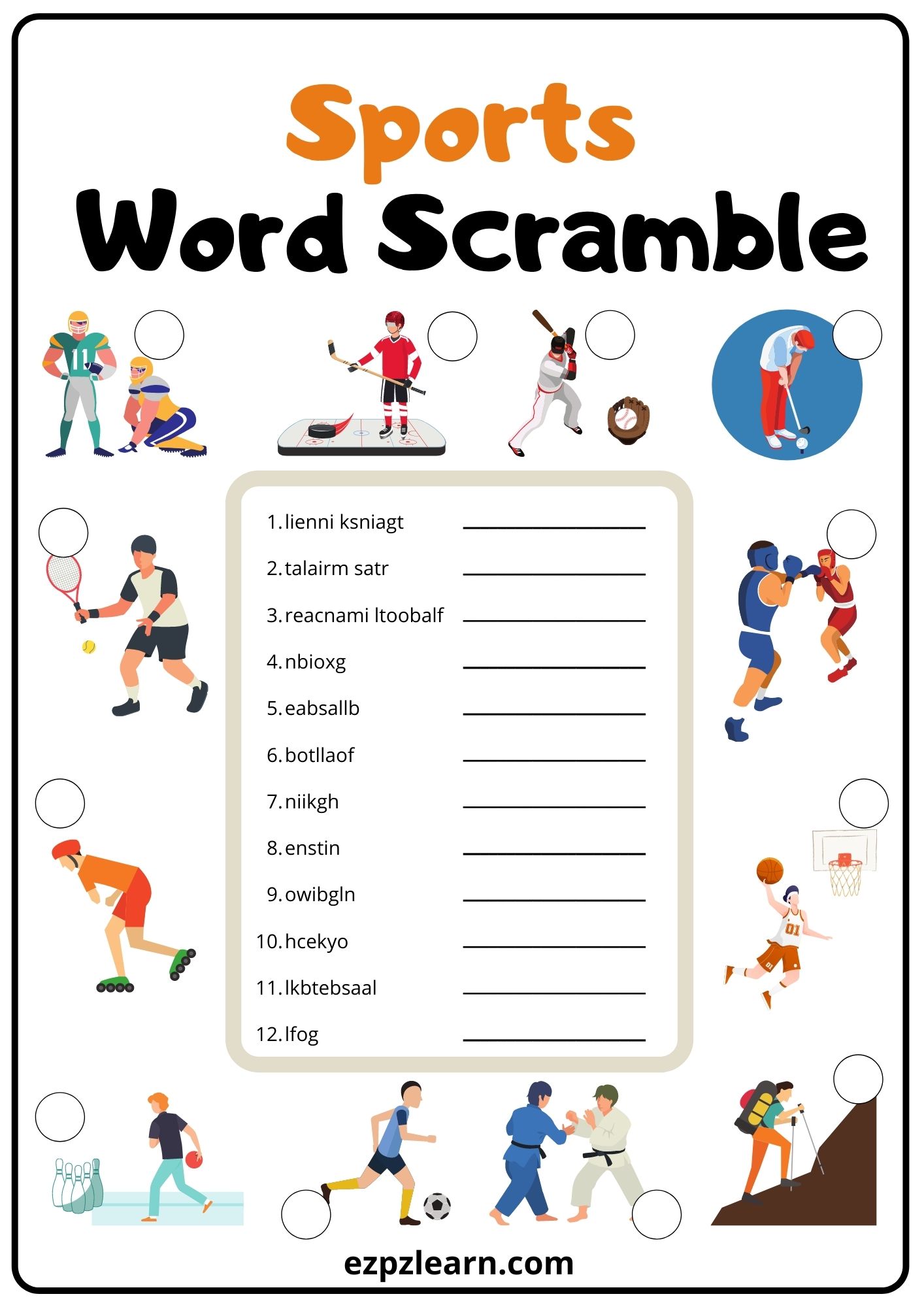 Sports 2 Word Scramble 2 - Ezpzlearn.com